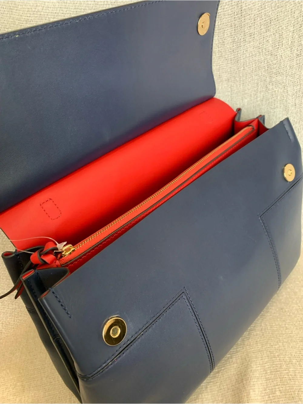 Tory Burch Block T Navy/Red Leather Satchel/Long Crossbody/Shoulder Strap